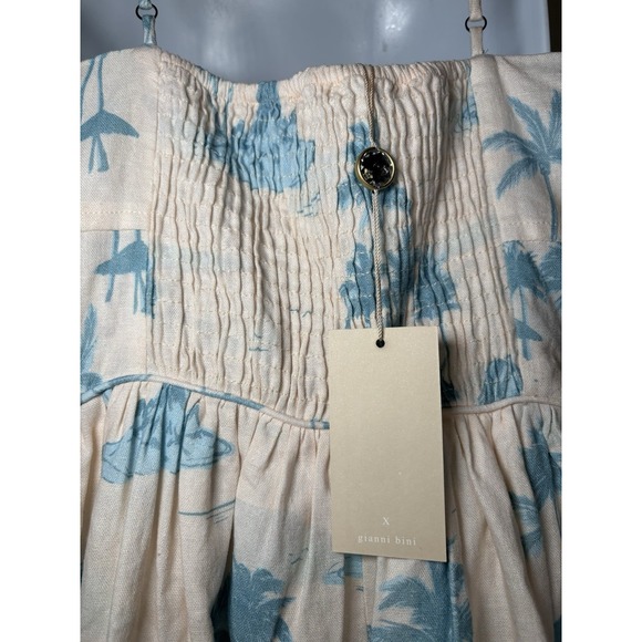 NWT Gianni Bini Linen Blend Palm Print Mini Dress Size 8 Cream Blue Beach Summer - Picture 5 of 9